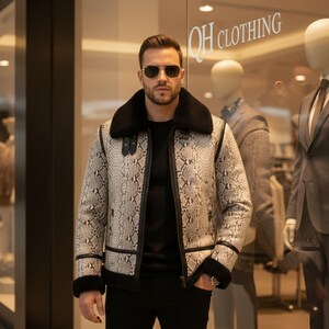 RAF Aviator B3 Bomberjacka Handgjord Pälskappa i Pytonläder med ormskinn för män