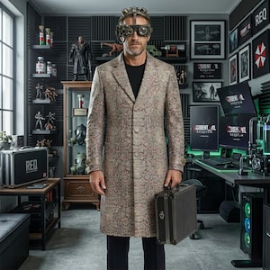 Evil Resident Dr Victor Gideon Duster Cosplay Costume Crocodile Texture Leather Trench Coat