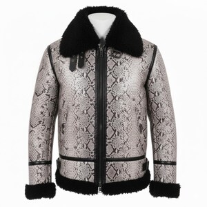 Heren pilotenbommenwerper B3 RAF-jas handgemaakte slangenpython leren bontjas