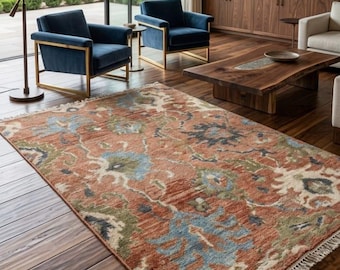 Handmade Turkish Oushak Rug, Botanical Wool Carpet, Vintage Home Decor Rug