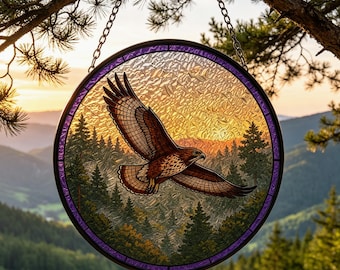 Rotschwanzbussard-Sonnenfänger aus Glas, Bergwald-Dekoration, Geschenk für Jäger