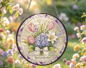 Personalized Birth Flower Suncatcher,Family Bouquet Window Hanging,Gift for Mom or Grandma