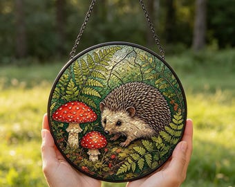 Forest Hedgehog Glass Suncatcher,Woodland Animal Decor,Nature Lover Gift