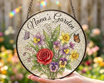 Acchiappasole in vetro personalizzato con fiori, decorazione da giardino, regalo per la festa della mamma o la nonna