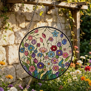 Mixed Wildflower Glass Suncatcher, Colorful Floral Decor, Gift for Flower Lovers