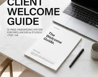 Vorlage für einen Kundenbegrüßungsleitfaden, Onboarding-Kit für Freelancer, Neukundenpaket, minimalistisches Business-Branding, Studio-Onboarding (A4-PDF)