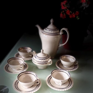 TK Thun Elfenbensporslin - Kaffe-/Mokkaservis, Koboltguldkant, Kronmärke