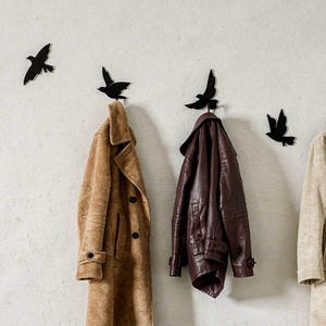 Single Bird Hook, Black set of 6 Birds, Farmhouse Decorative Coat Rack, Pack