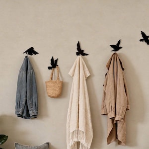 Gancho de pared individual para abrigos, color negro, juego de 6 pájaros, perchero decorativo estilo granja, colgador de toallas