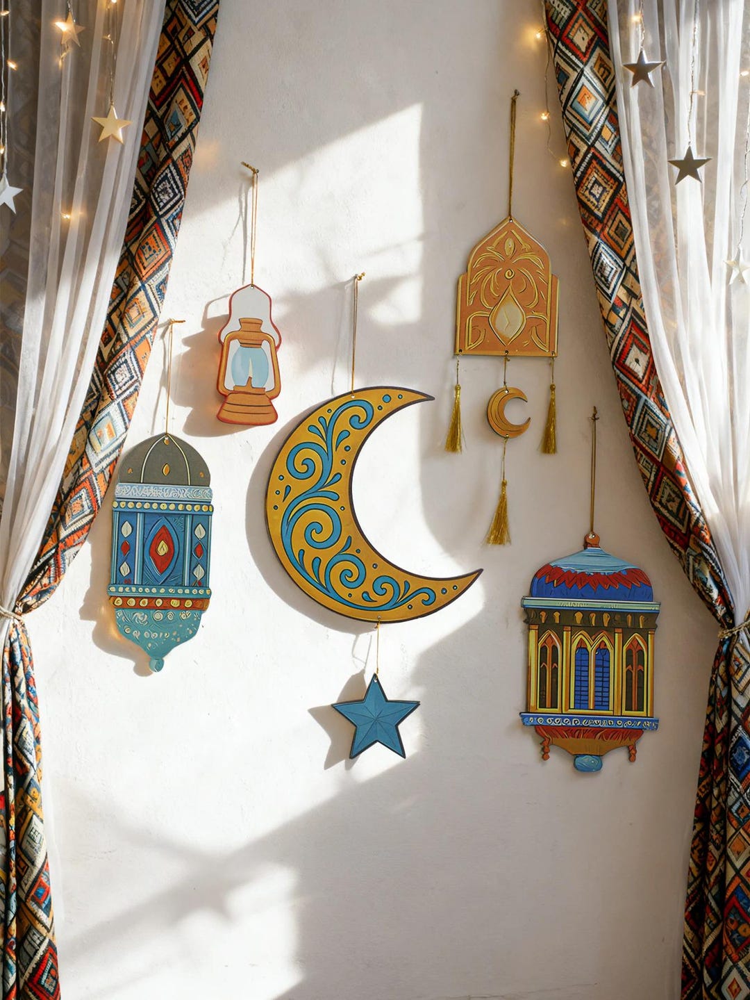 Ramadan Wall Decor Moon Star Lantern Tassel Ornament Eid Mubarak Kareem ...