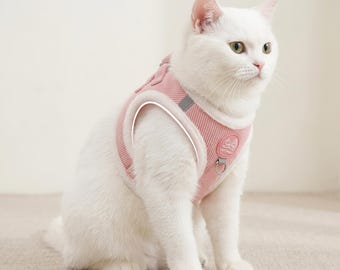 Cat Dog Harness and Leash Set Soft Adjustable Winter Reflective Walking Vest Outdoor Use