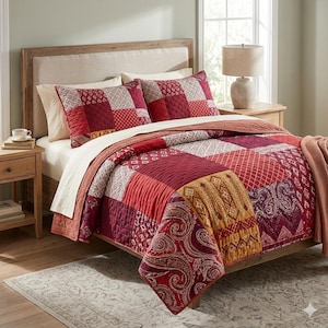 Manta reversible de algodón con patchwork y sari de seda hecha a mano, colcha floral india tamaño individual