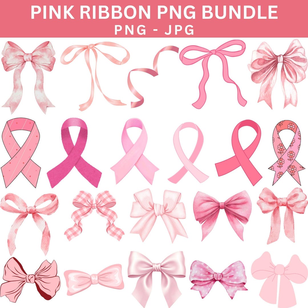 Pink Watercolor Bow Clipart Bundle, Coquette Ribbon PNG (digital ...