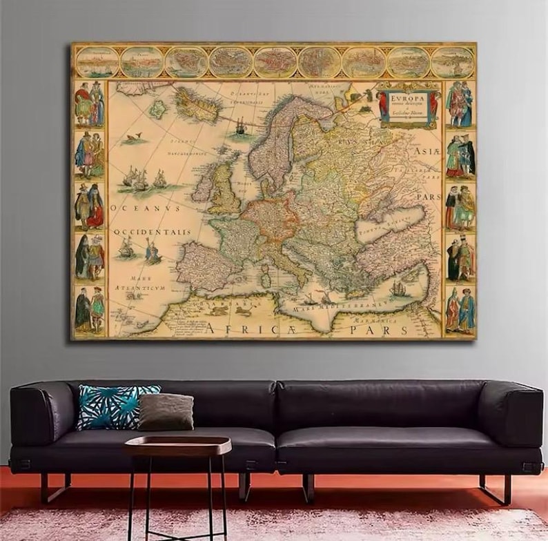 17th Century Europe Map Wall Art, Antique European Map Poster, Vintage ...