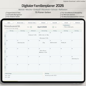 Digitaler Familienplaner 2026 für iPad | GoodNotes & Notability | Monatsplaner | Wochenplaner | Familie | Haushalt | Schule | Einkauf