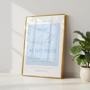 Christelijke kinderkamerprint – Bijbeltekst 'For This Child We Prayed' (digitale download) - babyjongen