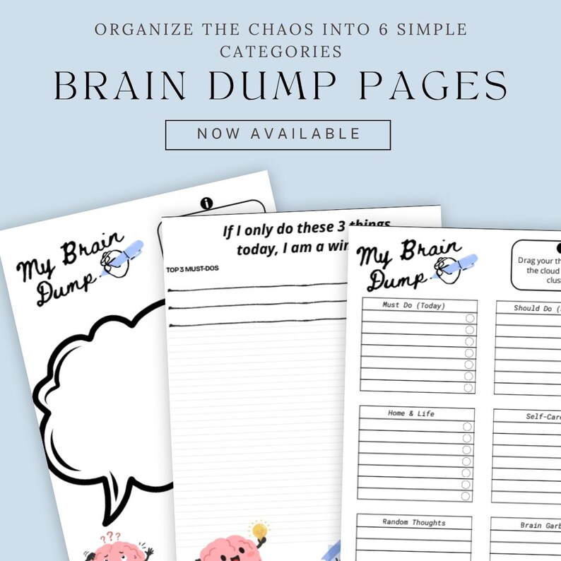 Simple Brain Dump Checklist.pdf ADHD Brain Dump Printable, Mental Load Checklist, Thought Organizer ...