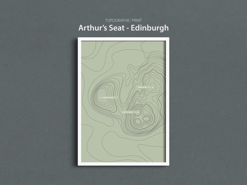 Topography Seating Topographic Map Art Print, Arthurs Seat Edinburgh, Scotland Featuring ...