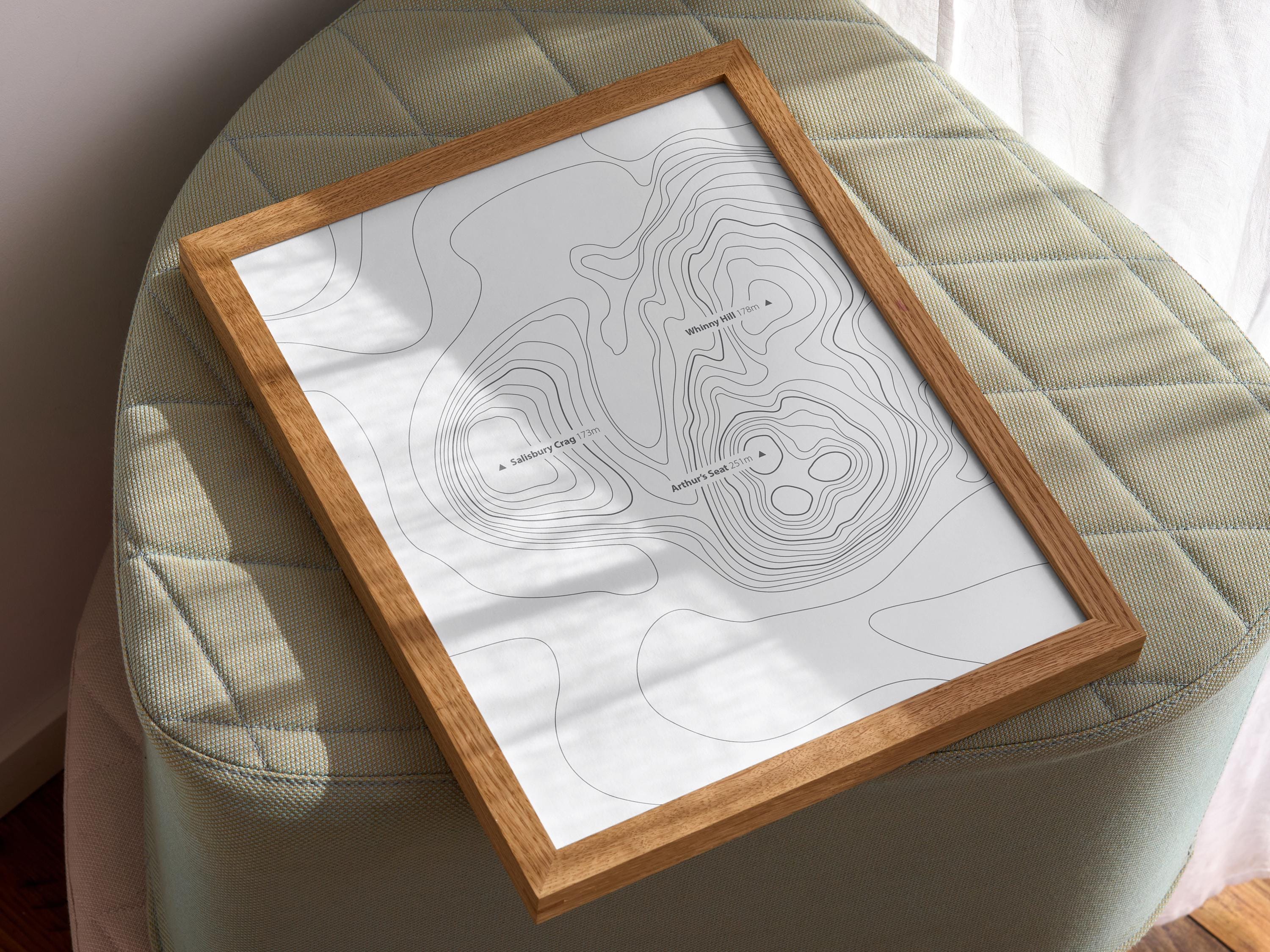 Topography Seating Topographic Map Art Print, Arthurs Seat Edinburgh, Scotland Featuring ...