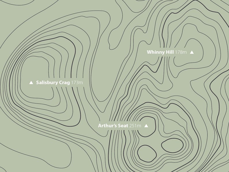 Topography Seating Topographic Map Art Print, Arthurs Seat Edinburgh, Scotland Featuring ...
