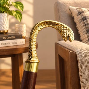 Brass Cobra Walking Stick, Handmade Snake Head Cane, Vintage Decorative Walking Cane, Gothic Gift for Men