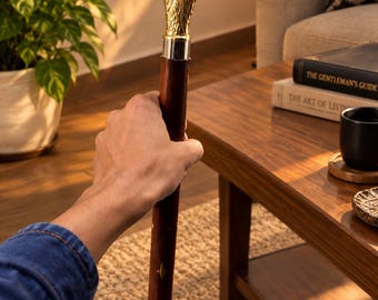 Lion Head Brass Walking Stick, Vintage Wooden Cane, Handmade Walking Cane, Antique Style Walking Stick, Gift for Men, Collectible Cane