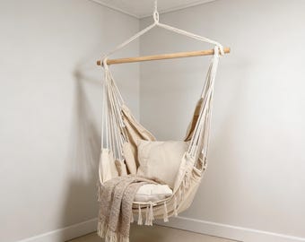 Makramee-Hängesessel mit Kissen Boho Swing Indoor Outdoor Hängemattensitz