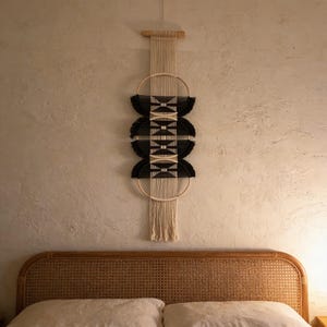 Boho Macrame Wall Hanging, Long Cotton Tapestry, Modern Geometric Wall Decor, Minimalist Mandala Wall Art