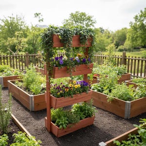 4 Tier Wooden Vertical Raised Garden Bed, Herb Planter Stand, Outdoor Vegetable Box