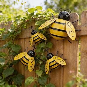 Decoración de pared de abeja de metal, arte de abeja para jardín, decoración exterior, adorno de hierro forjado