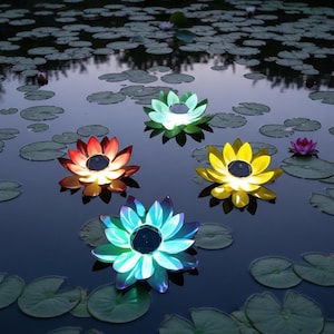 Flytande solcellslotuslampor, LED-näckroslampor för damm-, pool- och trädgårdsdekorationer