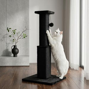 Tall Cat Scratching Post with Hanging Ball Toy, Heavy Duty Sisal Scratcher for Indoor Cats, Large Stable Cat Scratcher for Big Cats