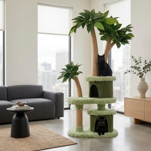 Mango Tree Cat Tree, 2 Tier Cat Tower with Scratching Post, Cozy Perch & Play Platform, Compact Cat Furniture for Indoor Cats