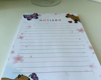 Notizblock Tiere A5 | Süßer Memo Block mit Capybara & Schmetterling | Geschenk Tierliebhaber | To Do Liste | Schreibblock 50 Blatt