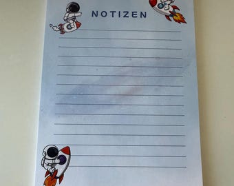 Notizblock A5 Astronaut  | süßer Weltraum Schreibblock | 50 Blatt liniert | Notizen Block Schule Büro Geschenk Idee