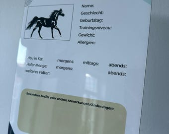 Futterplan Pferd Whiteboard A4|Abwischbarer Futterplan Stall| Magnetisches Reiter Whiteboard| Stallorganisation|Geschenk für Pferdebesitzer