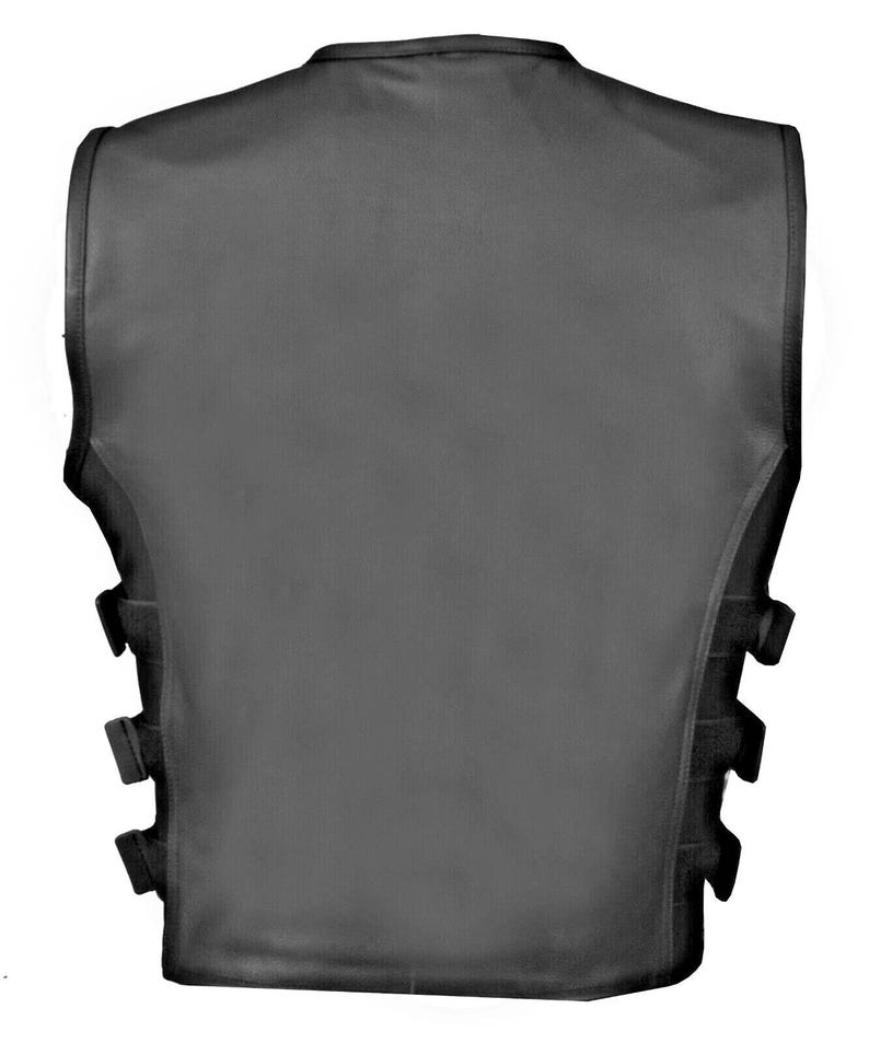 Men's Black Leather Motorcycle Vest | Zipper Front Rider Gear, Buckle ...