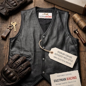 men's leather vest vintage style motorcycle biker vest, chopper rocker club vest, black snap-front riding vest