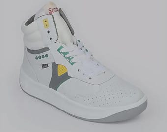 Servis Cheetah High Top Sneakers OG White Yellow Green – Afghani Tali Style Vintage Trainers