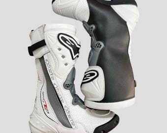 Alpinestars Leather Motorcycle Racing Gear Set | White Riding Shoes & Gloves | CE Certified Protective Motorbike Pack