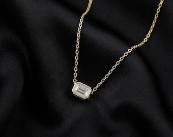 Collar de cuarzo transparente con talla esmeralda, colgante minimalista de oro, joyería de energía espiritual.