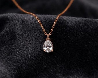 Pear Zircon 18k Gold Plated Pendant Necklace, Minimalist Protection Jewelry