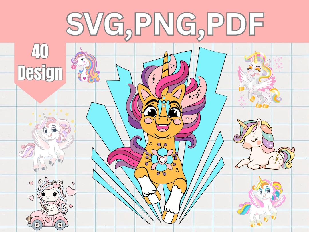 Kawaii Unicorn SVG Bundle, Cute Unicorn PNG PDF Silhouette Cut Files ...