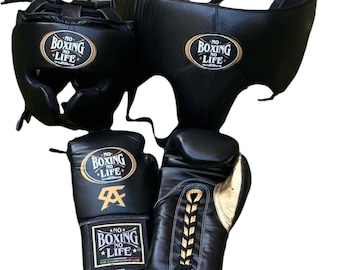 Custom No Boxing No Life Leather Training Gloves, Head Protection, Groin Protection, punching bag, mma gloves, winning boxing gloves