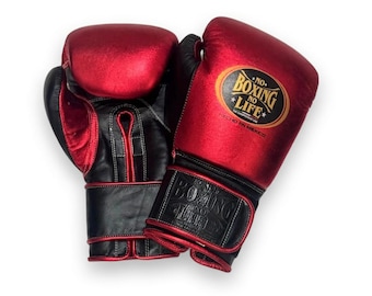 No Boxing No Life Leather Training Gloves, Pro Sparring Gear, Genuine Cowhide, Lace-Up/Velcro winning boxing gloves