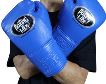 No Boxing No Life Leather Training Gloves, Pro Sparring Gear, Genuine Cowhide, Lace-Up/Velcro winning boxing gloves