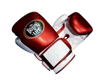 No Boxing No Life Leather Training Gloves, Pro Sparring Gear, Genuine Cowhide, Lace-Up/Velcro winning boxing gloves