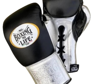 No Boxing No Life Leather Training Gloves, Pro Sparring Gear, Genuine Cowhide, Lace-Up/Velcro winning boxing gloves