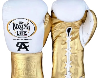 No Boxing No Life Leather Training Gloves, Pro Sparring Gear, Genuine Cowhide, Lace-Up/Velcro winning boxing gloves