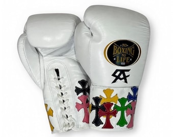 No Boxing No Life Leather Training Gloves, Pro Sparring Gear, Genuine Cowhide, Lace-Up/Velcro winning boxing gloves